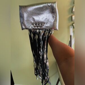 Rebecca Minkoff Fringe Metallic Silver Clutch